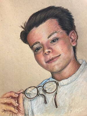 Drawing (Post-op, Second Eye) drawing of boy holding glasses