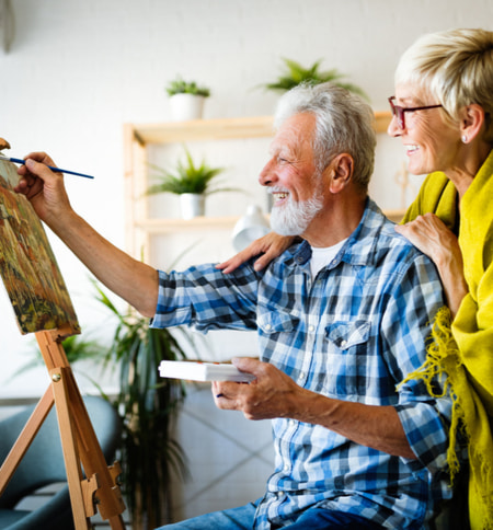 senior painting without needing glasses