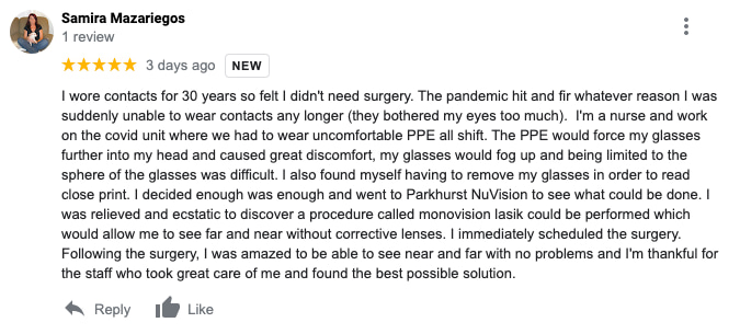 Google review written by Samira